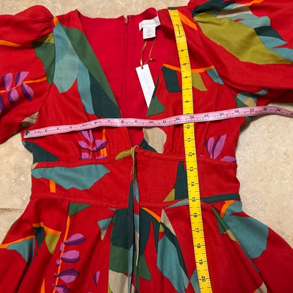 House of Harlow 1960 Linen Blend Red Floral Puff Sleeves Dress,  Size 6 - Picture 14 of 16